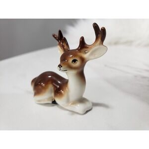 Shiken Miniature Bone China Buck Deer Figurine Vintage Japan Porcelain Stag
